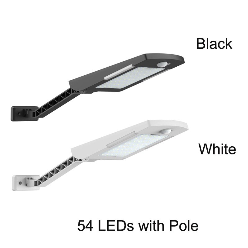 Actualizado 48 LED de Control remoto de luz Solar PIR Sensor de movimiento IP65 lámpara de calle de pared al aire libre impermeable luces de la lámpara: 54 LEDs With Pole / Black body