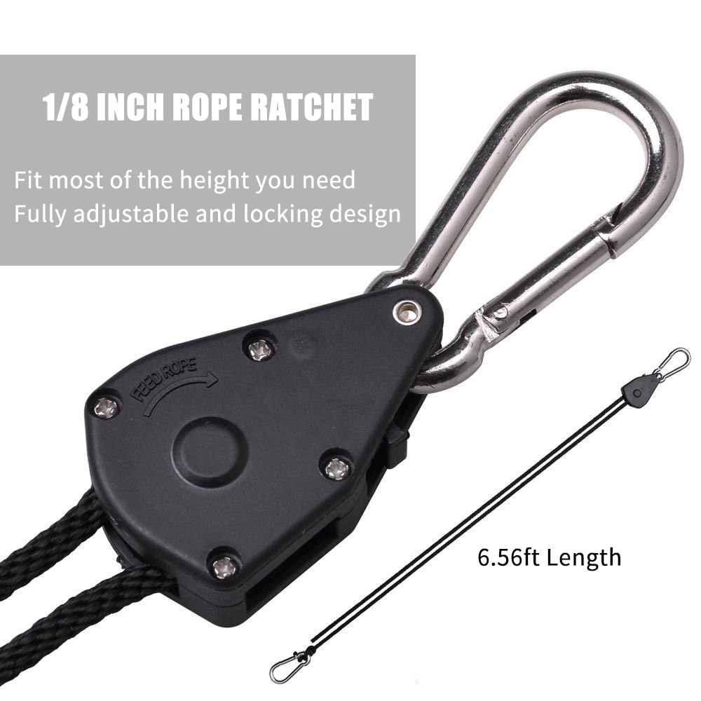 2-Pack Ratchet 1/8 Inch Verstelbare Heavy Duty Tie Down Touw Karabijnhaak Clip Hanger 150lb Capaciteit Voor Groeien licht Bagage