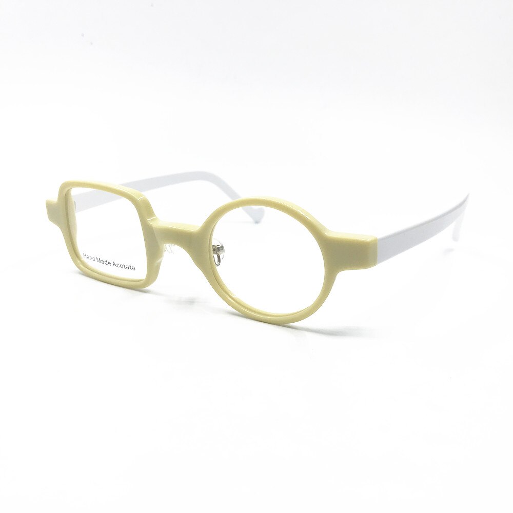Montura de anteojos cuadrada redonda y pequeña, lentes de acetato con borde completo, transparentes, Estilo Vintage: Beige-White