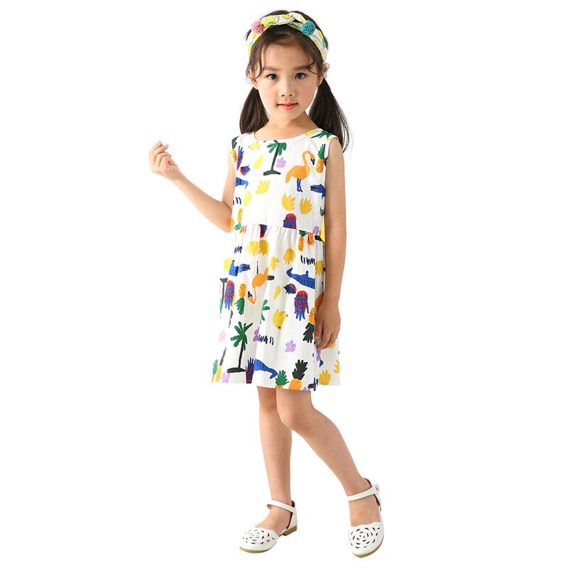 Summer Cotton Cherry Bow Decor Princess Dress Floral Vest Dresses for Girls: Yellow / 24M