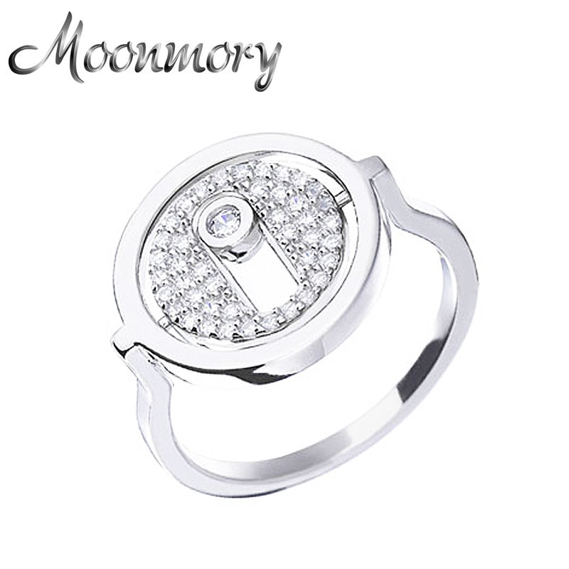 Moonmory 925 Sterling Silver Rotatable Lucky Move Rings For Girl Pop CZ Crystal Dating Wedding Jewelry Christmas Menottes