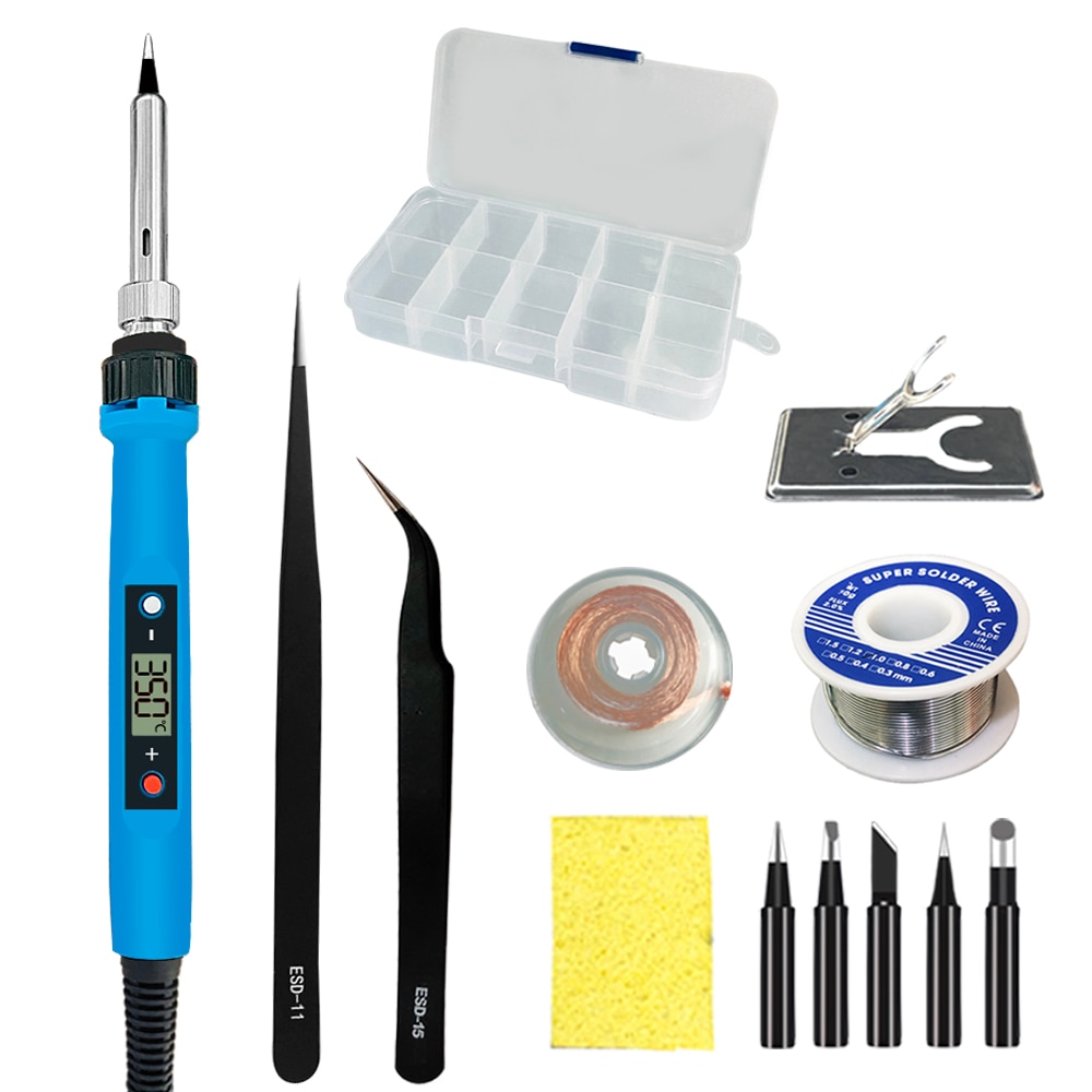 80W Soldering iron adjustable temperature solder iron tips welding rework tools Ceramic heater plastic box Soldering iron kit