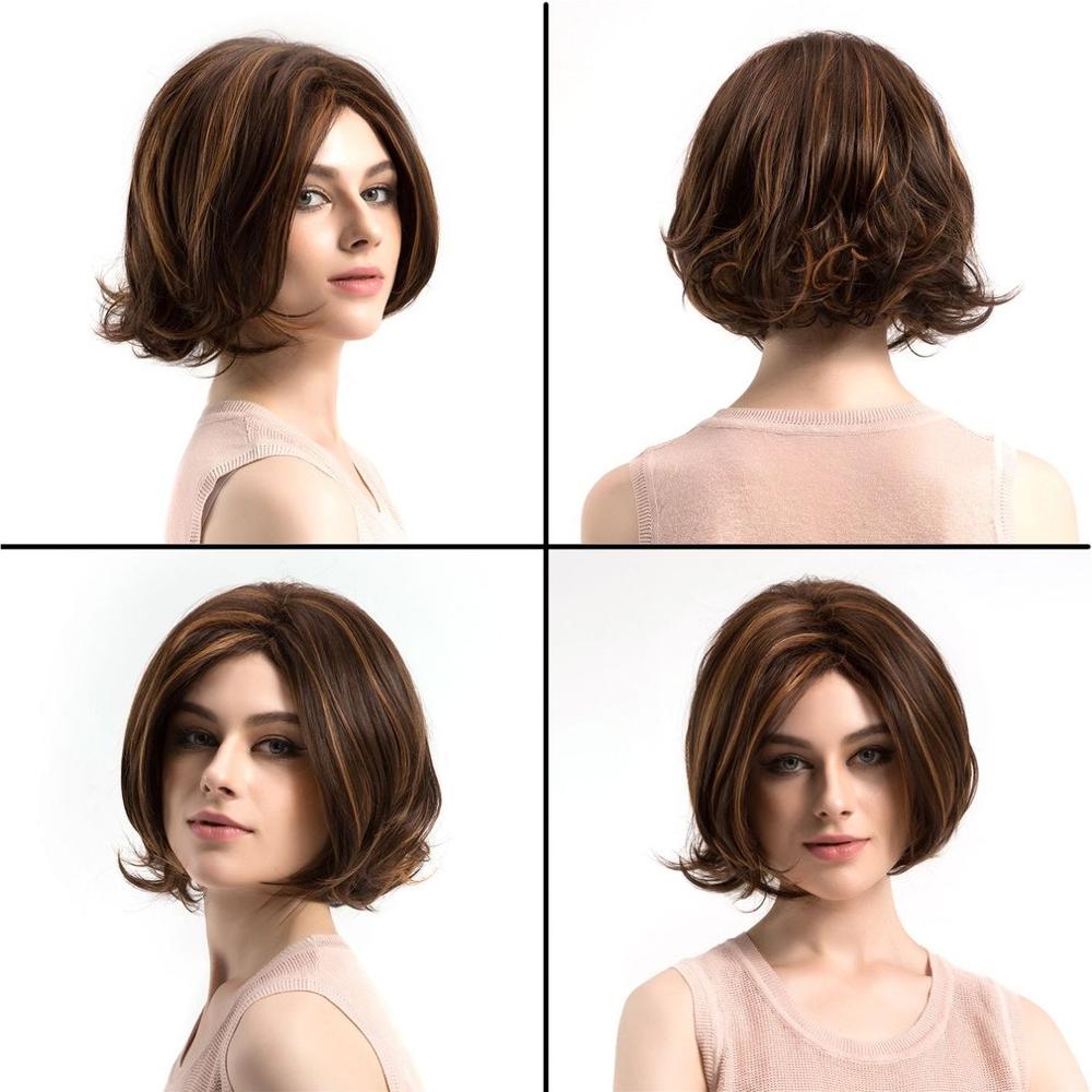 WIG365 Short Style Women Wavy Fluffy Wigs Natural Mixed Color Heat Resistant Synthetic Hair Wigs for Party Daily Wear