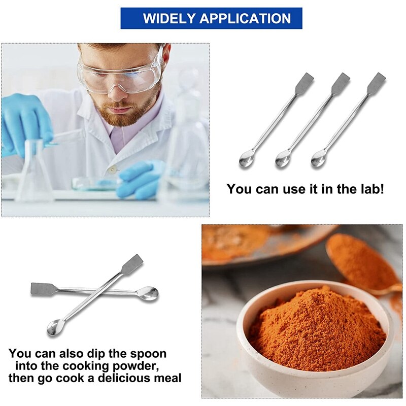 Stainless Steel Lab Scoop 10 PCS Double Ended Lab Spoon Mini Laboratory Spatula for Reagent Sampling Mixing Measuring