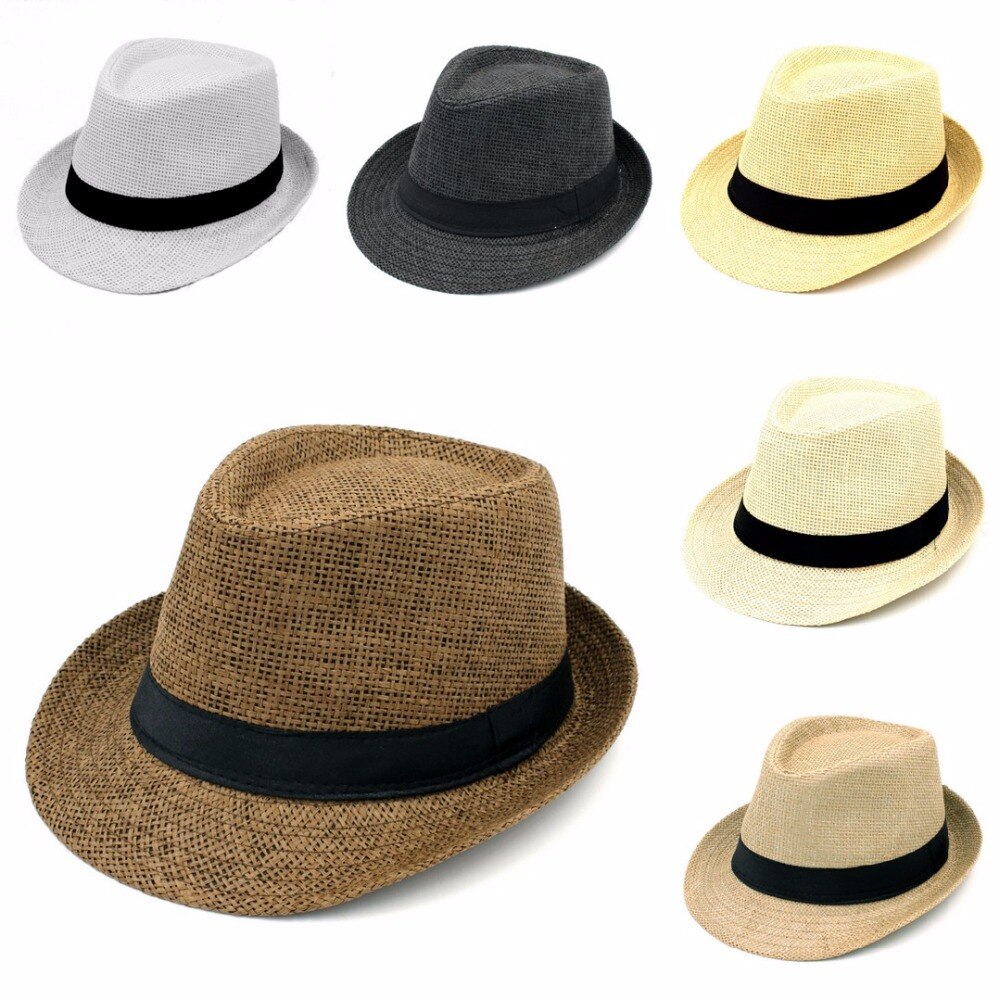 Mistdawn-Sombrero de paja para hombre y mujer, gorra de paja con sombrero Trilby, color negro, talla 58CM