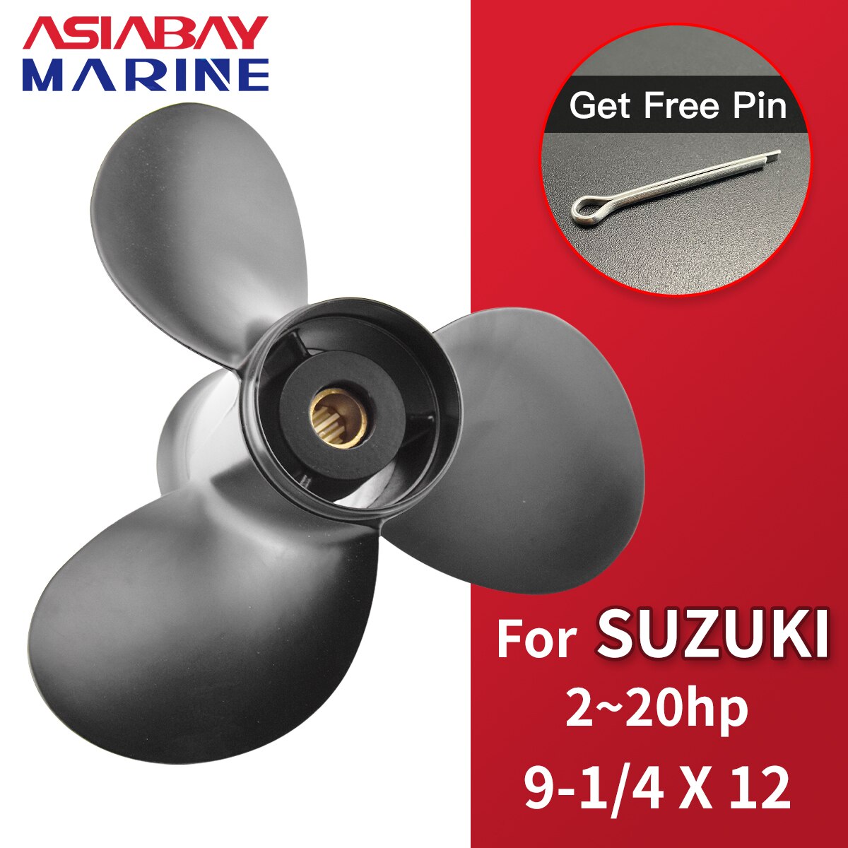 Voor Suzuki 8hp 10hp 15hp 20hp 9 1/4*12 Buitenboordmotor Propeller Motor Aluminium Schroef 3 Blade10 Spline Marine motor Onderdelen