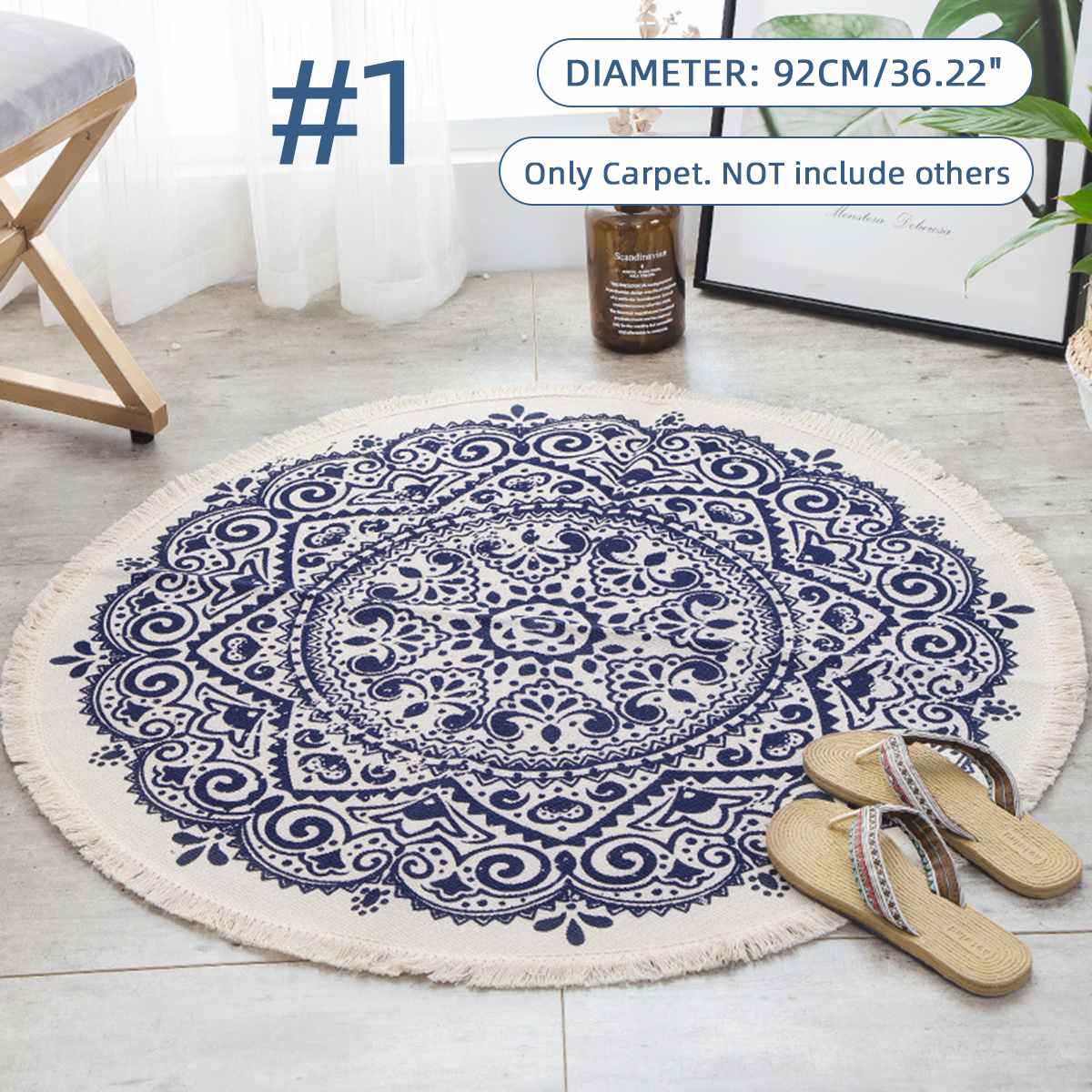 Ronde Tapijt Bohemian Patroon Tapijt Slaapkamer Bed Badkamer Computer Stoel Anti-Slip Mat Vloermat Romantische Woondecoratie Mat: 1
