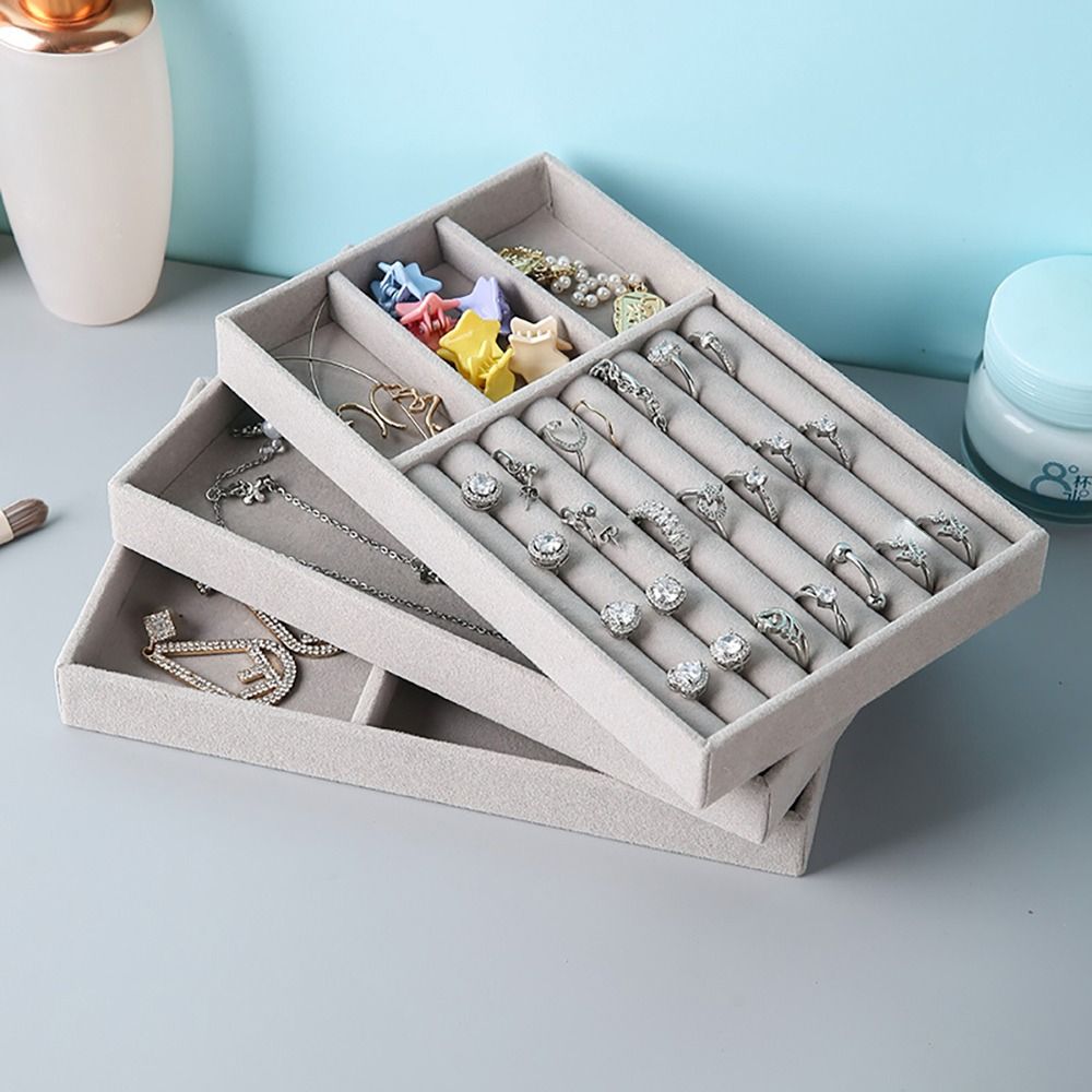 Stackable Velvet Jewelry Storage Box Velvet Necklace Display Tray Bracelet Earring Organizers Ring Bracelet Necklace