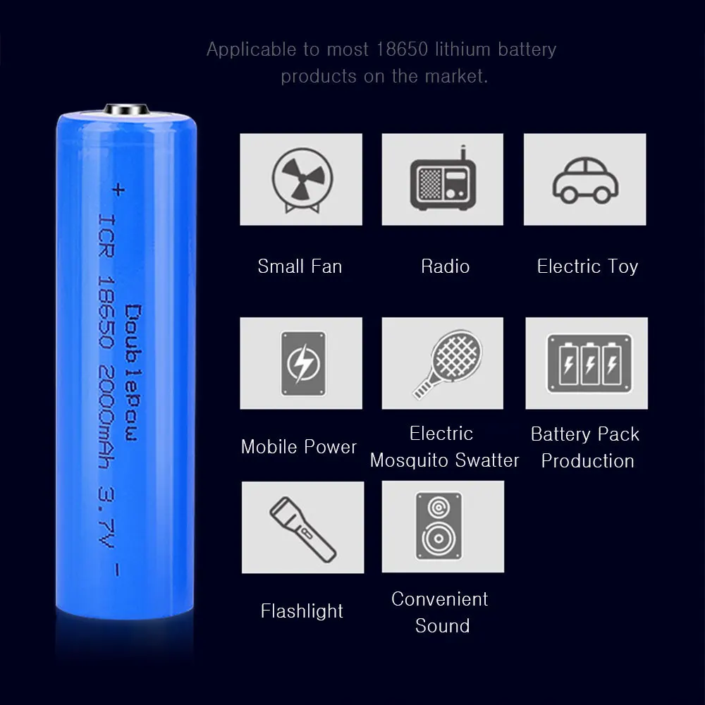2PCS 100% Original 18650 3.7v 2000mah 18650 Rechargeable Lithium Battery for Flashlight Batteries
