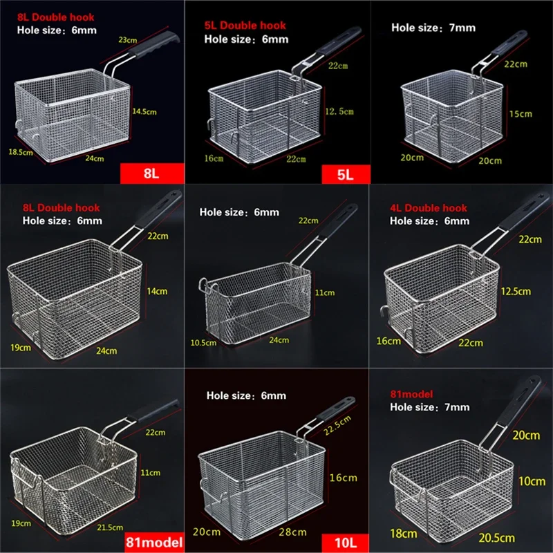 Stainless steel frying basket net French fries basket frame square oil control filter frying basket dense