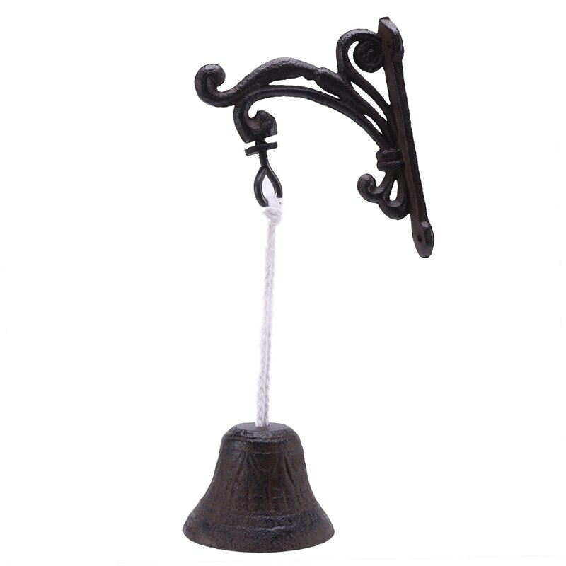 Cast Iron Wall Bell Rustic Style Manually Shaking Wall Hanging Doorbell Outdoor Mounted Dinner Bell for Garden Patio