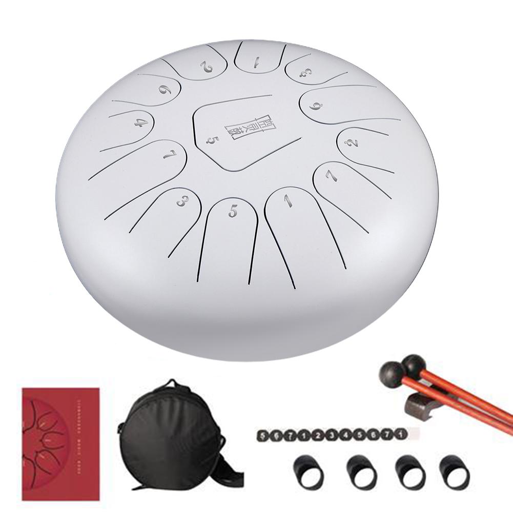 12 Inch 13 Notities Drum Kit Staal Tong Drum Tune C Lege Geest Drum Percussie Hand Pan Drum Met Hamers percussie Instrumen: titanium white