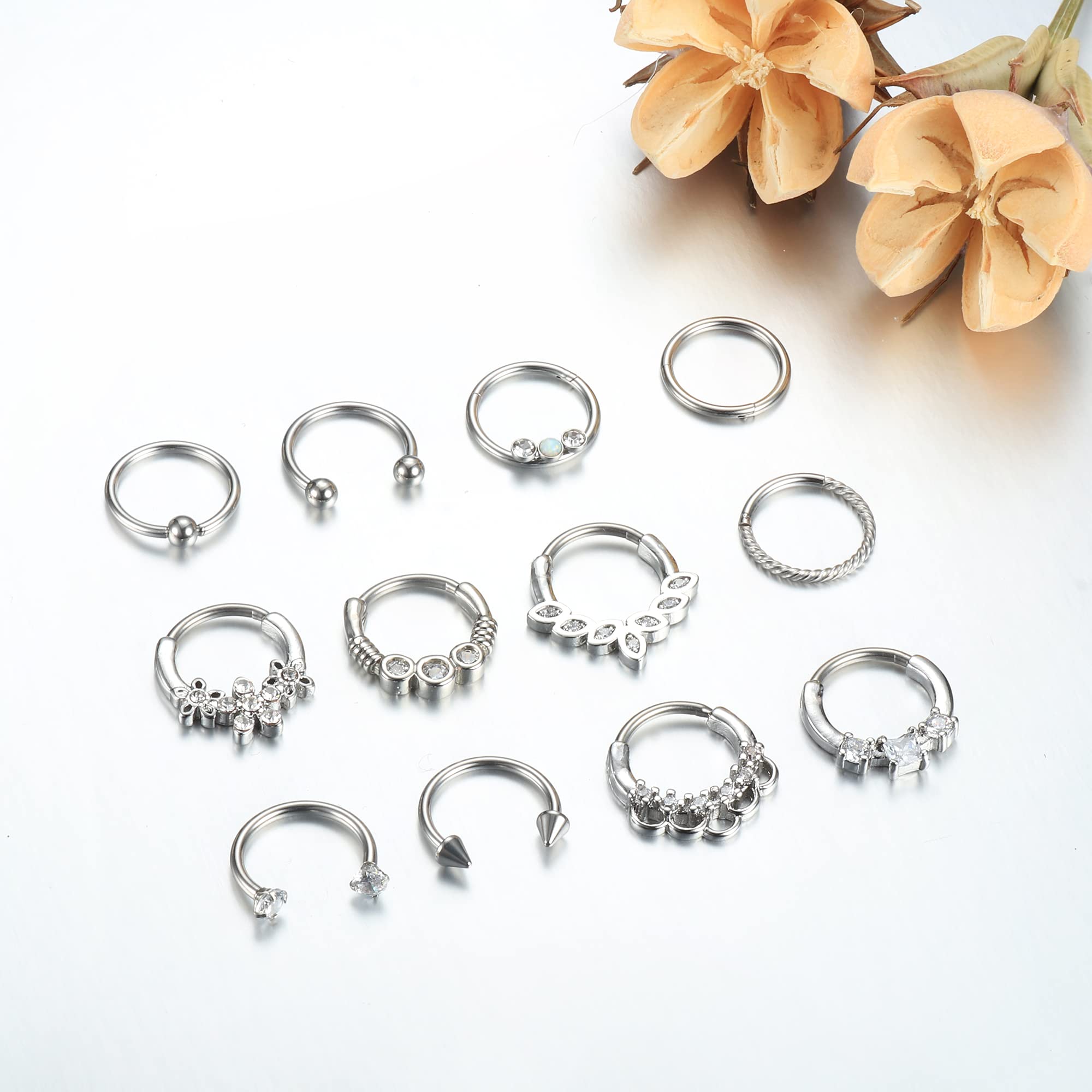 Drperfect Septum Clicker Ring Rvs Opaal Kraakbeen Helix Tragus Hoepel Daith Oorbellen Neusringen Hoepel Piercing Sieraden