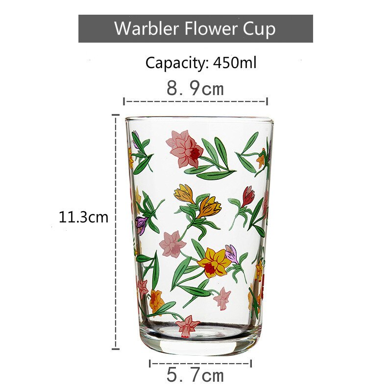 Verre à vin avec 7 motifs de fleurs, tulipe coréenne marguerite, tasse à jus de vin, impression de Rose Cosmos, gobelet , ensemble pour boisson, , 450ML: Warbler lower