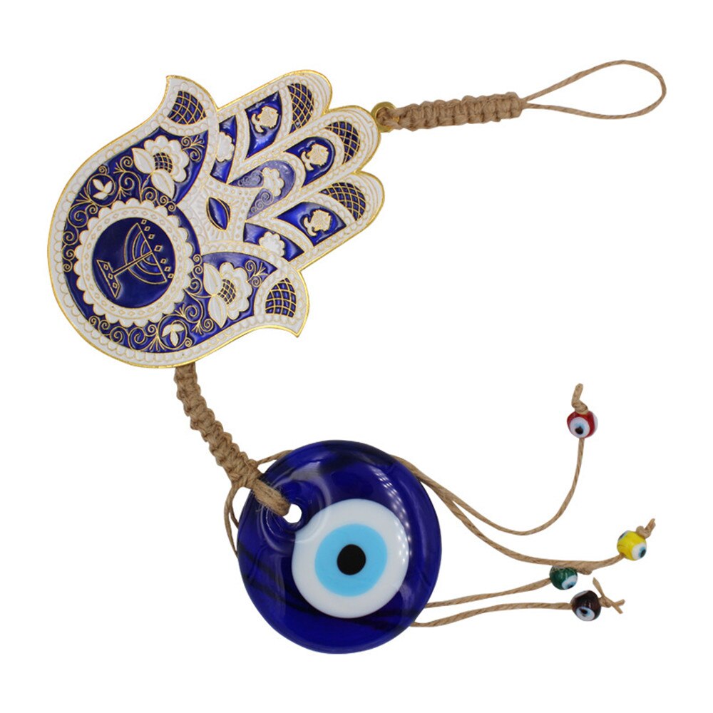Decoración de Palma grande de estilo turco, colgante de pared de Ojo Azul, cuerda de cáñamo, colgante hecho a mano