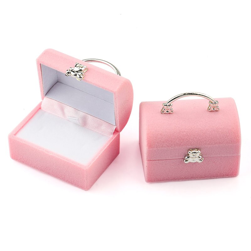 1 Stuk Kleine Sieraden Doos Fluwelen Wedding Ring Box Ketting Display Box Schattige Beer Box Container Case Voor Sieraden verpakking: Pink