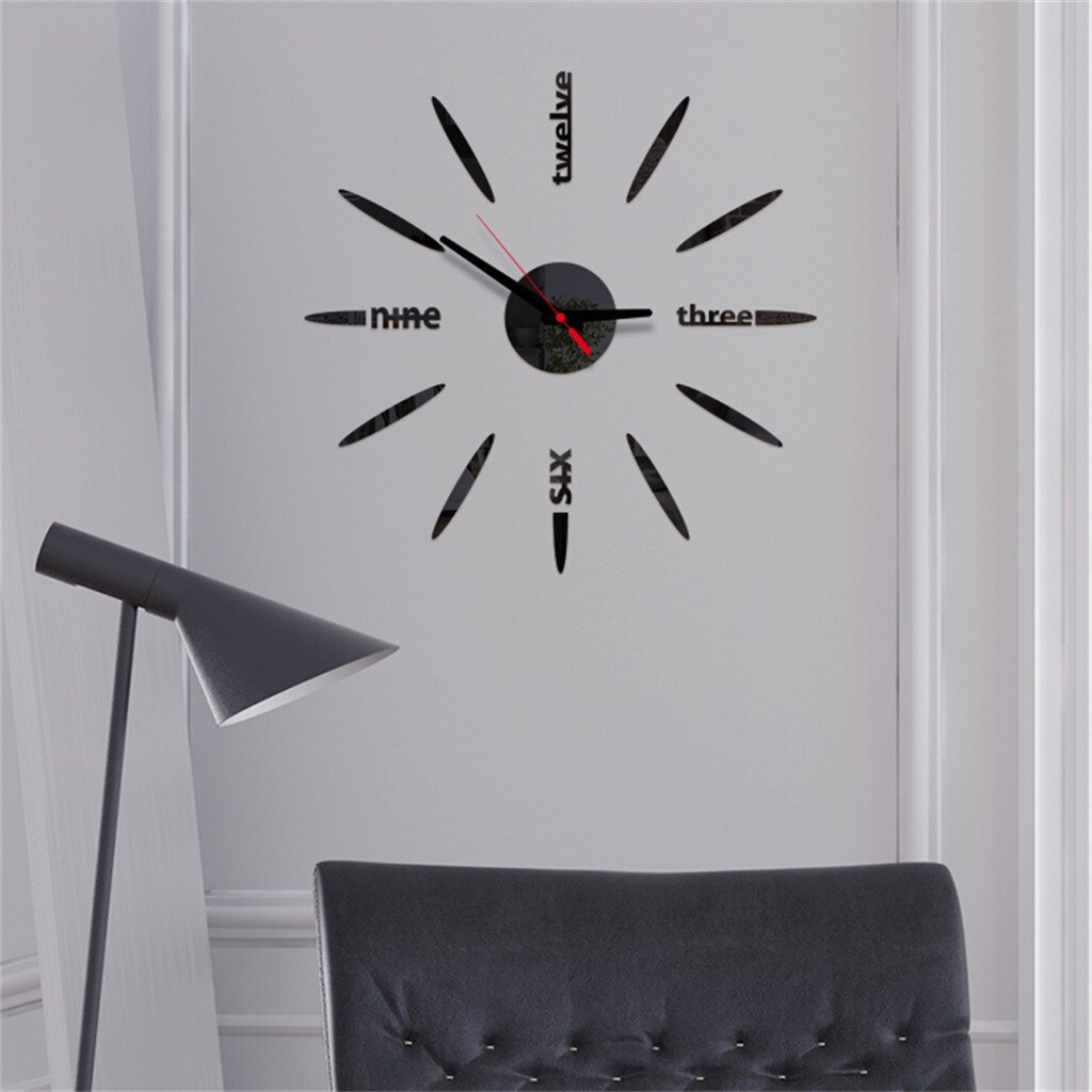 Concise Style Wall Clock 3D DIY Roman Numbers Acrylic Mirror Wall Sticker Clock Home Decor Mural Decals Living Room Office Room: Black
