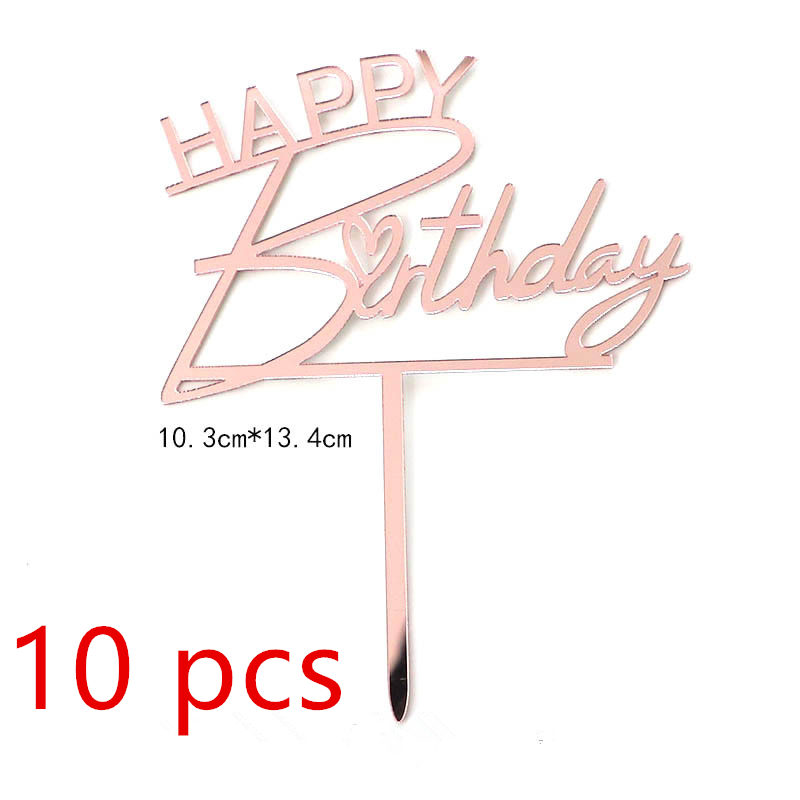 10 Uds. De oro , adorno para tarta de feliz cumpleaños, acrílico dorado y negro, adorno para tarta de de cumpleaños para niños, decoración de postre, para Baby Shower: Amarillo fluorescente