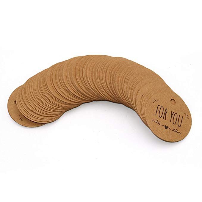 100 stuks "for you" bruine ronde labels met gat voor bruiloftsfeestdecoratielabels, verpakkingslabels, ronde papieren labels, briefpapier
