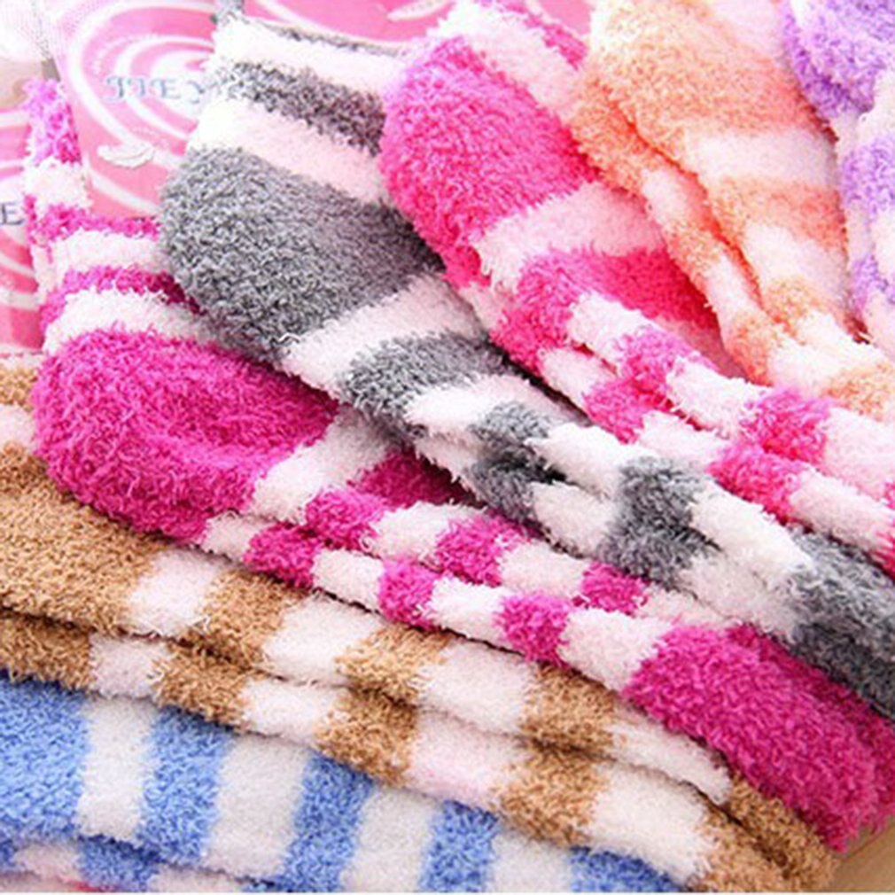 Winter Warm Socks Striped Coral Velvet Soft Bed Floor Socks Fluffy Warm Socks Boys Girls Casual Socks