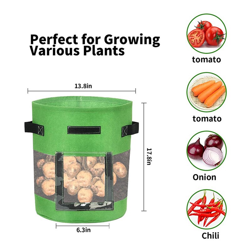 Creciente de visualización planta crecer bolsas con asas y solapa de jardín ventana maceta para verduras bolsa para tomate patata