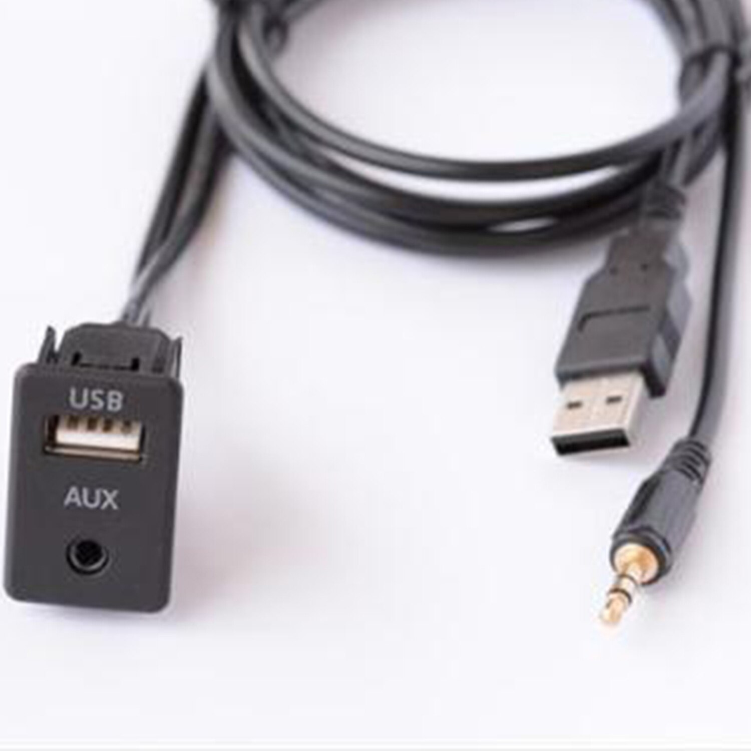 AUX USB Extension Cable USB 3.5mm AUX Male Mounting Car Dashboard Panel Audio Flush Mount Adapter Cable