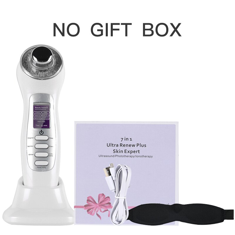Micro-current Skin Tightening Ultrasonic 7 In 1 Galvanic 3MHz Facial Lifting Beauty Care Light Photon Face Rejuvenation Machine: White No Box