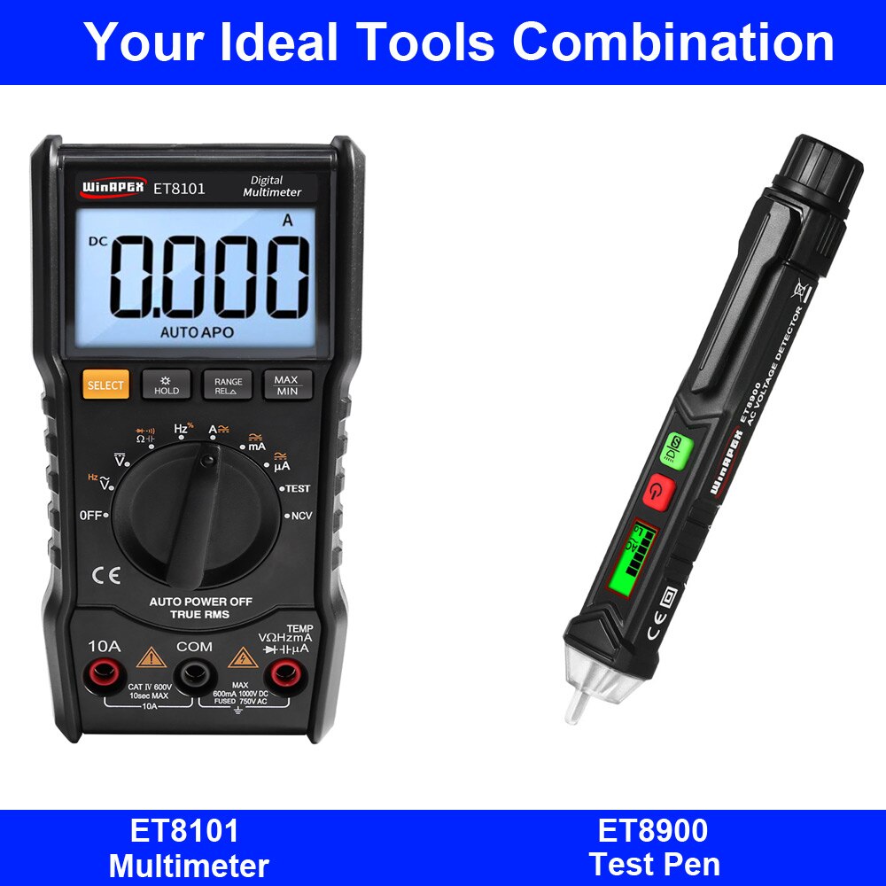 WinAPEX ET8101 Digital Multimeter 6000 Counts NCV Auto Range AC/DC Voltage Meter Temperature Tester Back light: ET8101 ET8900