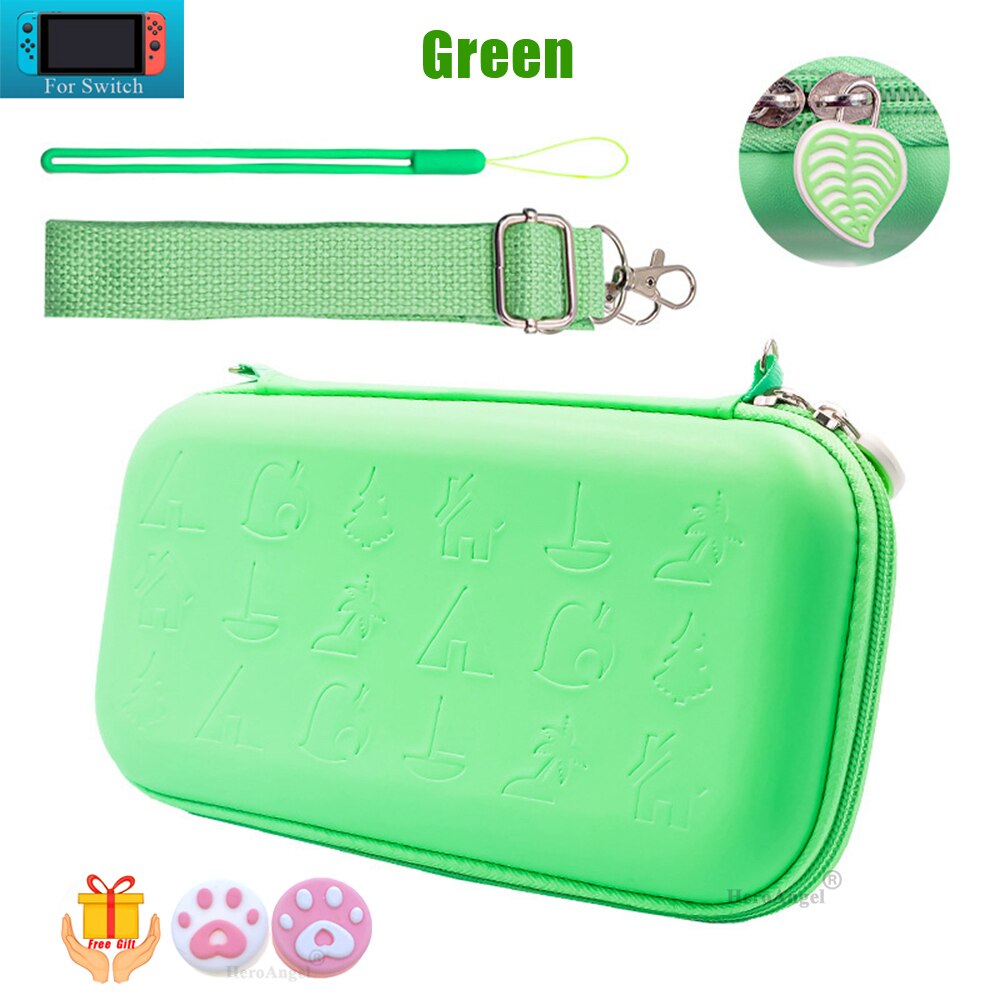 Cute Cartoon Storage Bag For Nintend Switch Kawaii Travel Carry Protective Case Game Console Box Shell with Lanyard: Green PU Bag