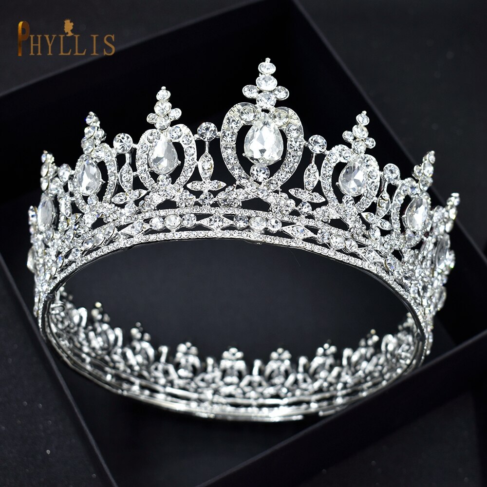 A51 Round Wedding Crowns Royal Bride Headpiece Hair Jewelry Luxury Bridal Tiaras Women Headwear Amazing Big King Crown: A51 Silver