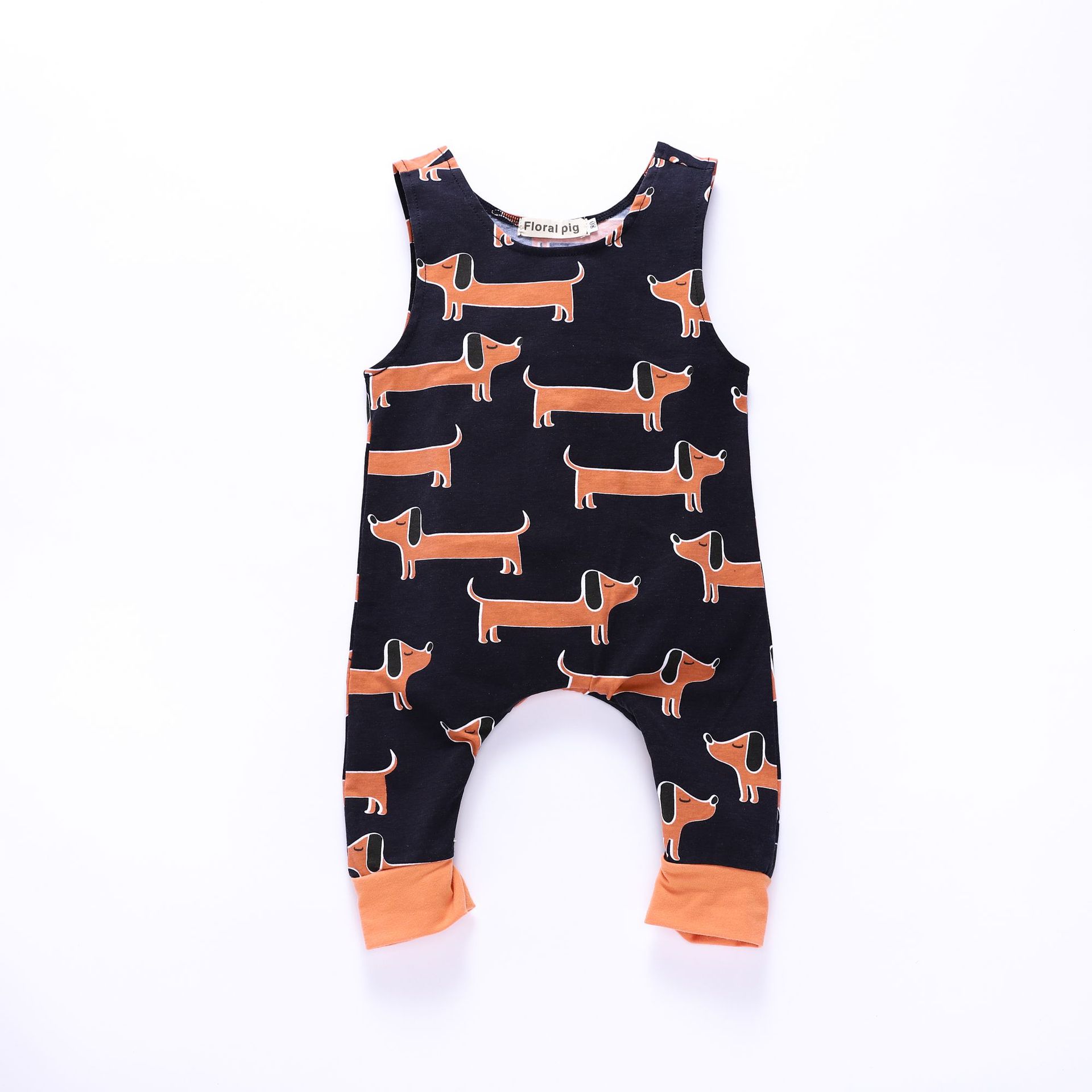 Bloemen Pig Baby Rompertjes Mouwloos Pasgeboren Baby Jongen Meisje Unisex Schattige Teckel Hond Print Jumpsuit Outfits Baby Kleding Jongen Meisje