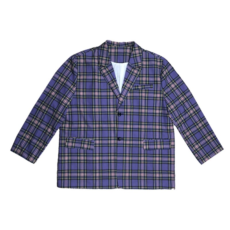 Junelove kvinder efterår lilla blazere jakker vintage plaid kvindelige løse blazere casual street oversize koreansk udtøj