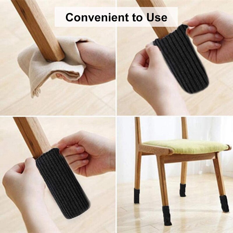 24 pakker stol ben sokker strikkede møbler sokker ben gulv beskyttere møbler bord fødder dækker (sort)