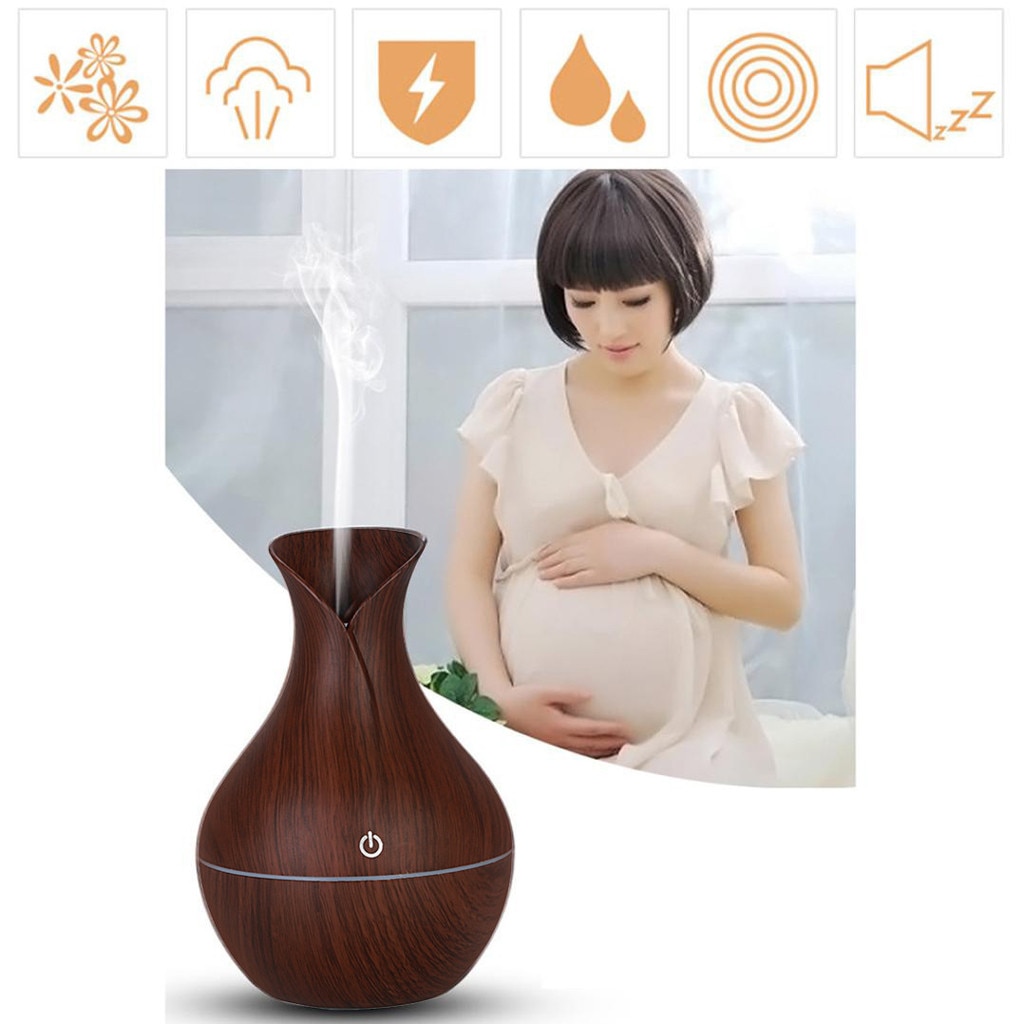 4 # Aroma de aire eléctrica humidificador Aroma difusor del aceite del humidificador de aire por ultrasonidos de madera Usb fresco Mini fabricante de la niebla luces Led para el hogar