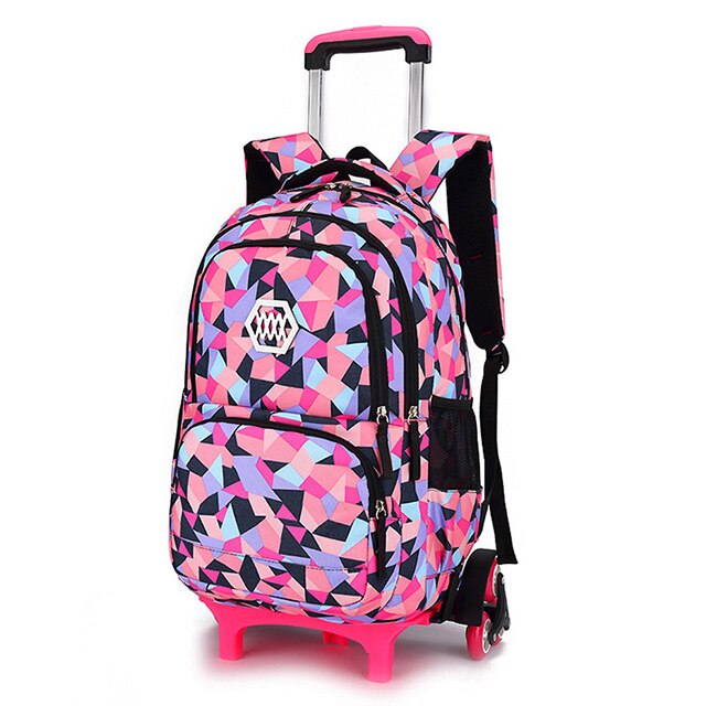 Grote Capaciteit Trolley Rugzakken Kind Schooltassen Voor Tienermeisjes Jongens Waterdichte School Rugzak Kids Reizen Wielen Zak: black-6 wheels