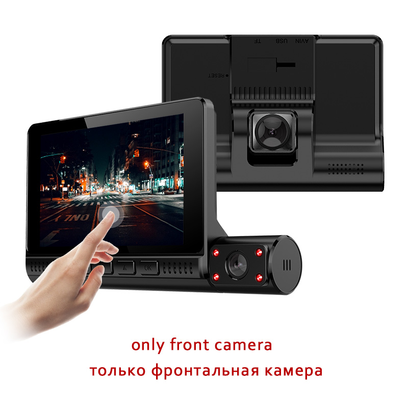 Bil dvr 4- tommer dash cam 3 kameraer objektiv dobbelt linse fuld  hd 1080p berøringsskærm med nattesyn infrarød optager registrator dvr: Kun frontkamera / 32g