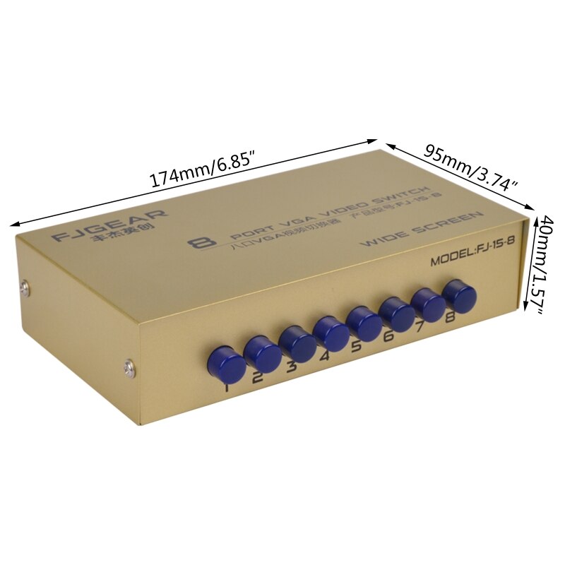 8 Port VGA Switch Video Switcher Box 1920*1440 250MHz 8 in 1 out Support Selector for PC Monitor TV Projector