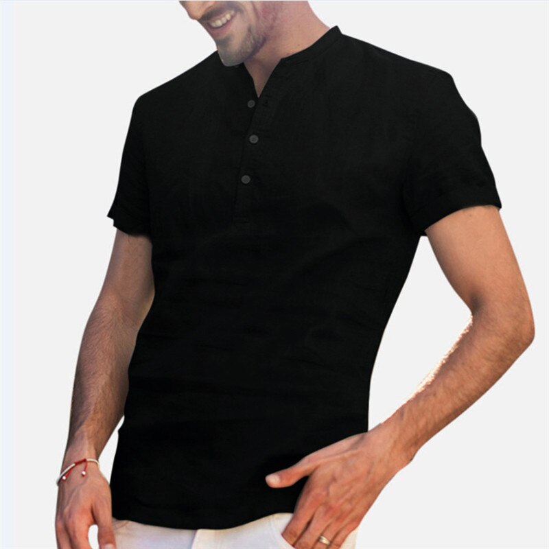 Camisas de lino de manga corta transpirables para hombre, camisas informales holgadas, camisas ajustadas de algodón sólido, Pullover, Tops, blusa