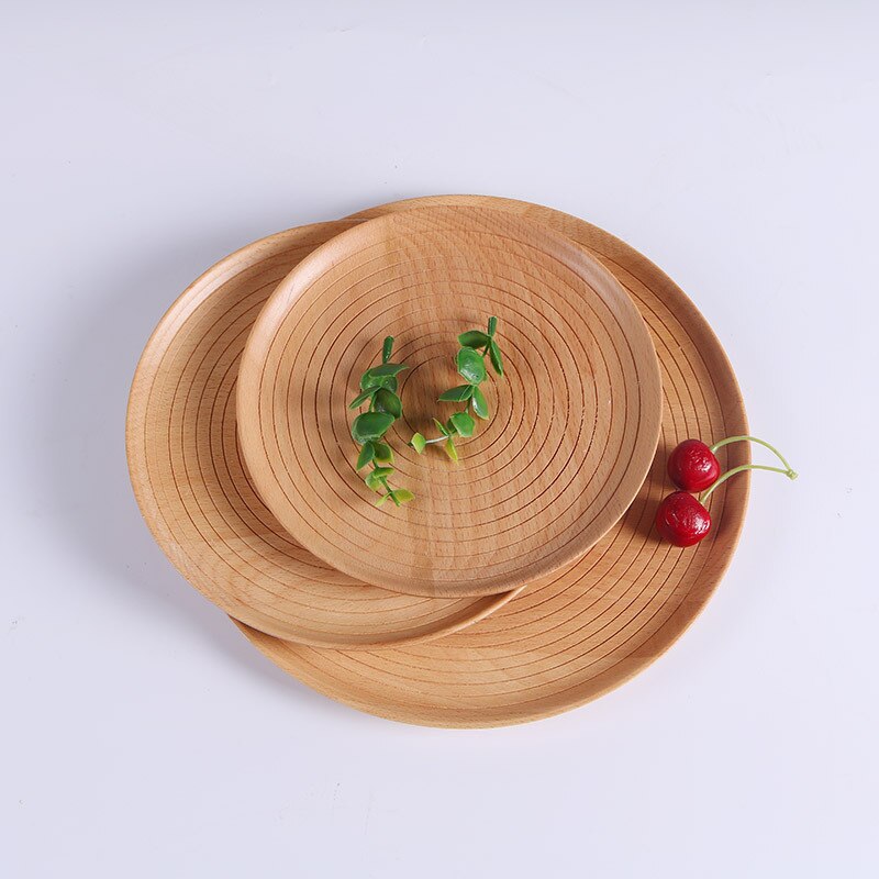 Assiette ronde en bois de hêtre et de noyer noir, assiette à fruits, soucoupe, plateau à thé, dessert, dîner, pain, assiettes en bois