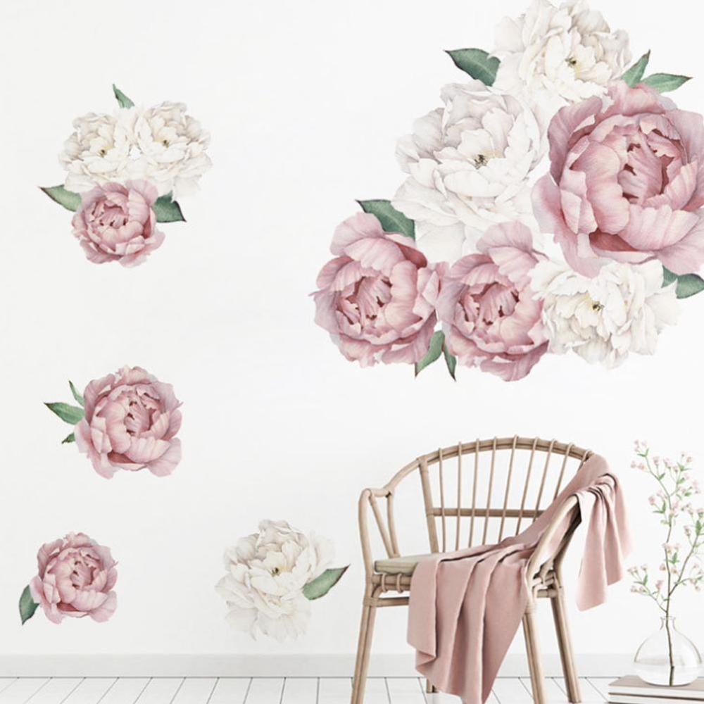 Husstandsvæg klistermærker boligindretning diy pæon rose blomst dekoration kunst børne klistermærker væg værelse børnehave mærkater h  i5 h 6