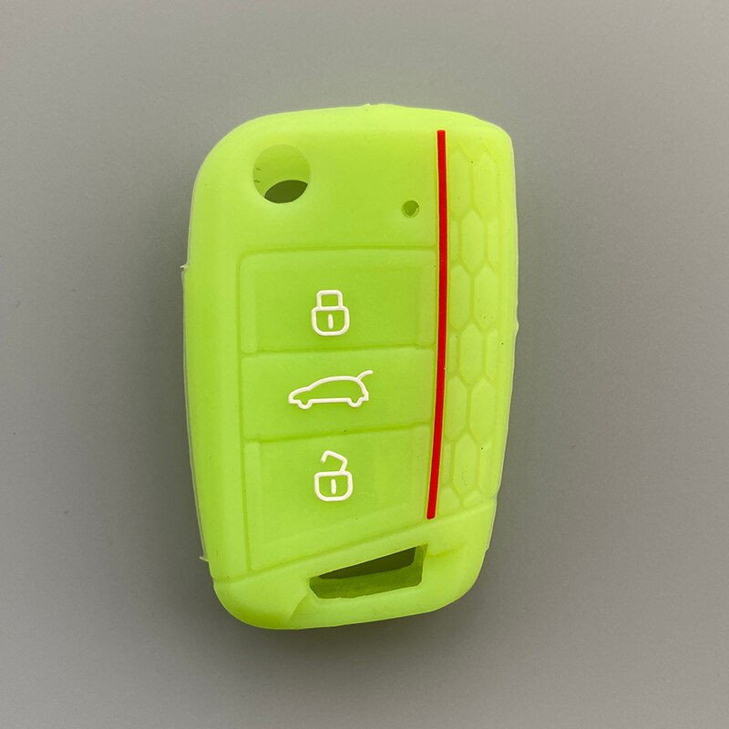 Funda de Gel de sílice para llave de coche, cubierta de 3 botones para Volkswagen Golf 7 mk7 Seat Ibiza Leon FR 2 Altea Azteca para Skoda Octavia: Luminous green