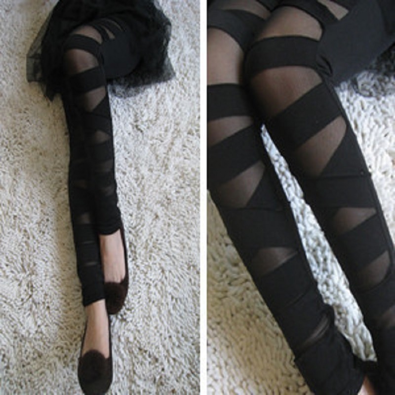 Legging gothique pour femme, grande taille, legging déchiré noir, pantalon, maille, bandage, dentelle, punk, rock