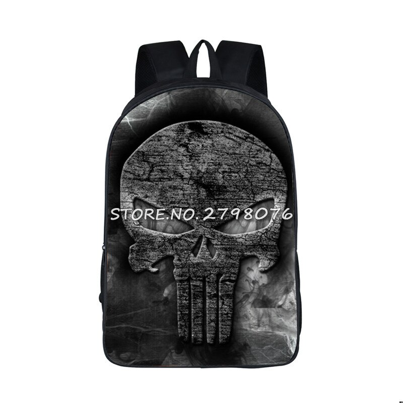 Mochila para chicas adolescentes de Punisher, morral escolar con estampado de Calavera, morral informal para hombre: 16CFZ07