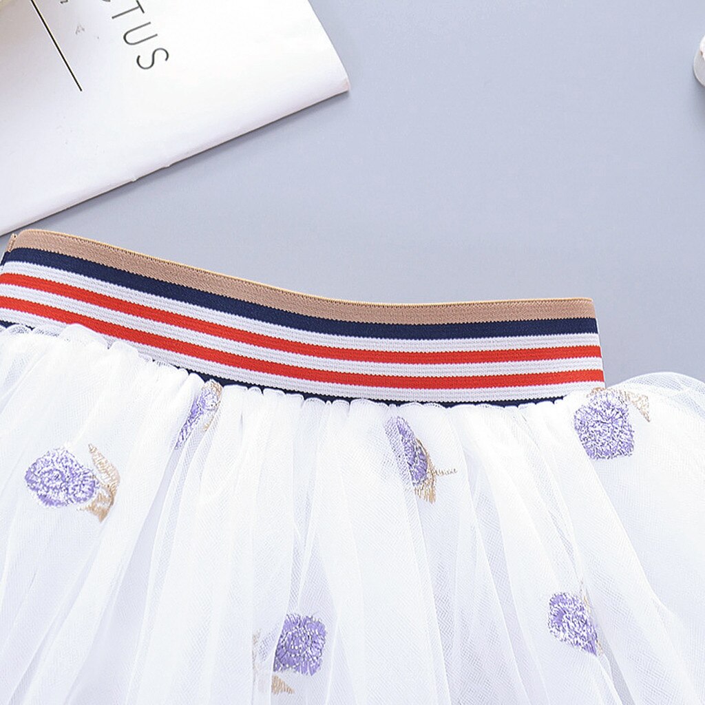 Girls beautiful short cute princess skirt Girls' solid color small rose embroidered mesh princess skirt#p45