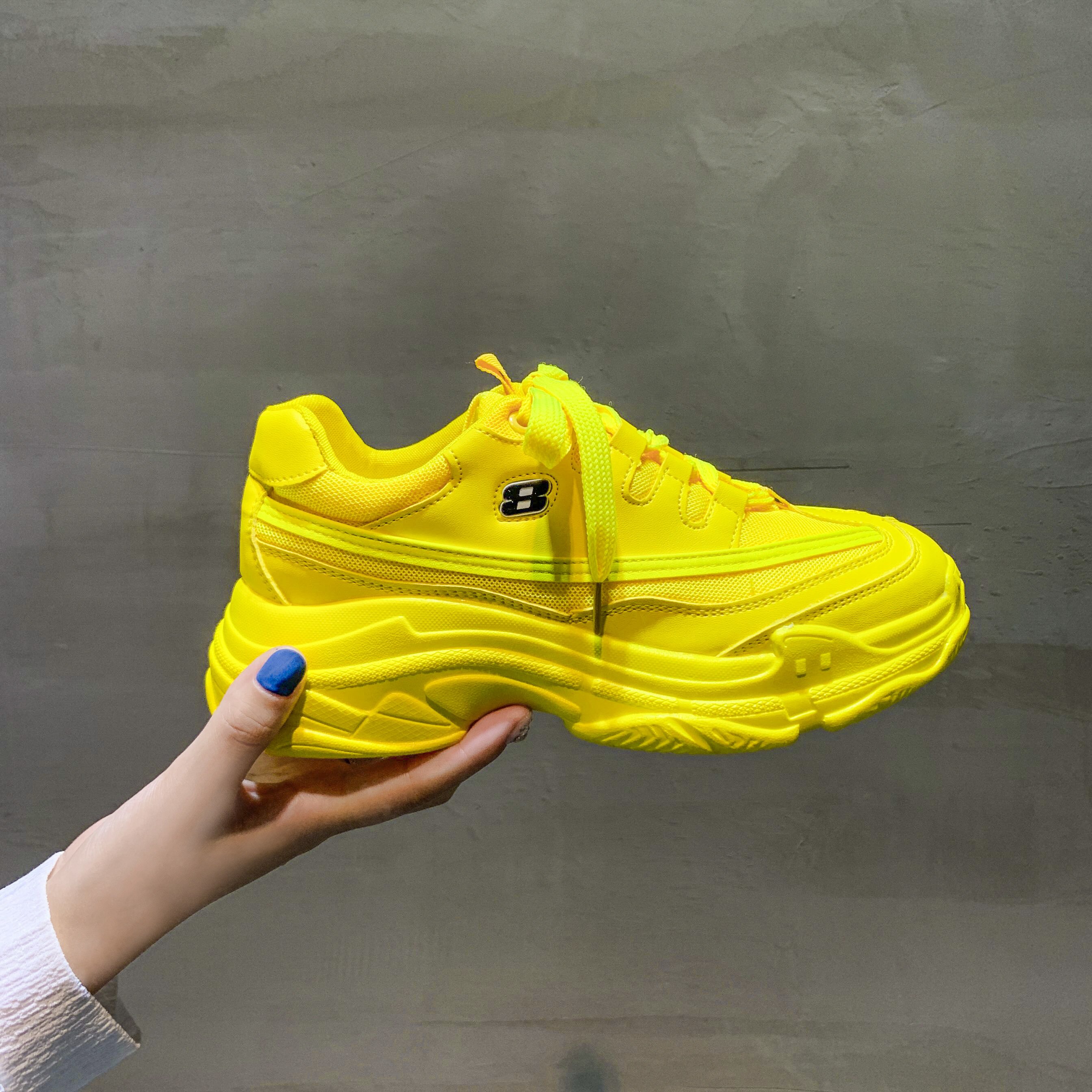 Baskets de styliste à plateforme pour femmes, chaussures à la , jaunes, décontractées, épaisses, 41,: Yellow / 39