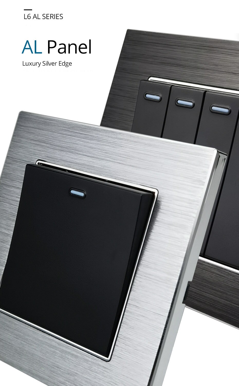 13A Universal Socket With Switch Wallpad Silver Wall Switched Socket Outlet Metal Panel Wall Power Outlet with Neon