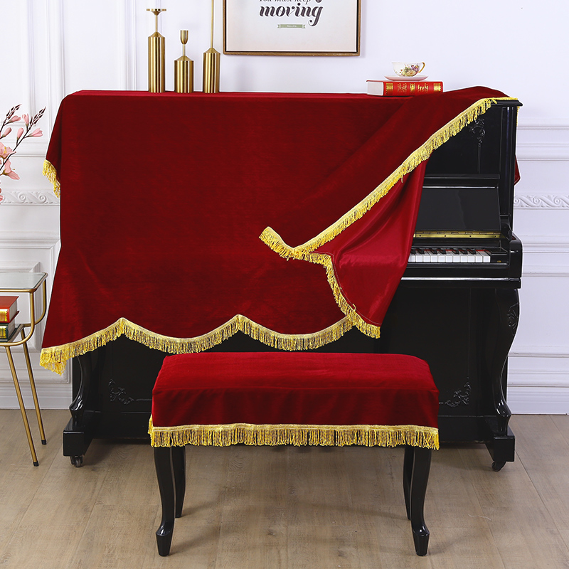 Europäischen Stil Samt Klavier Abdeckung mit Einfarbig Staubdicht Aufrecht Klavier Hocker Abdeckung Goldene Quaste Klavier Schutzhülle