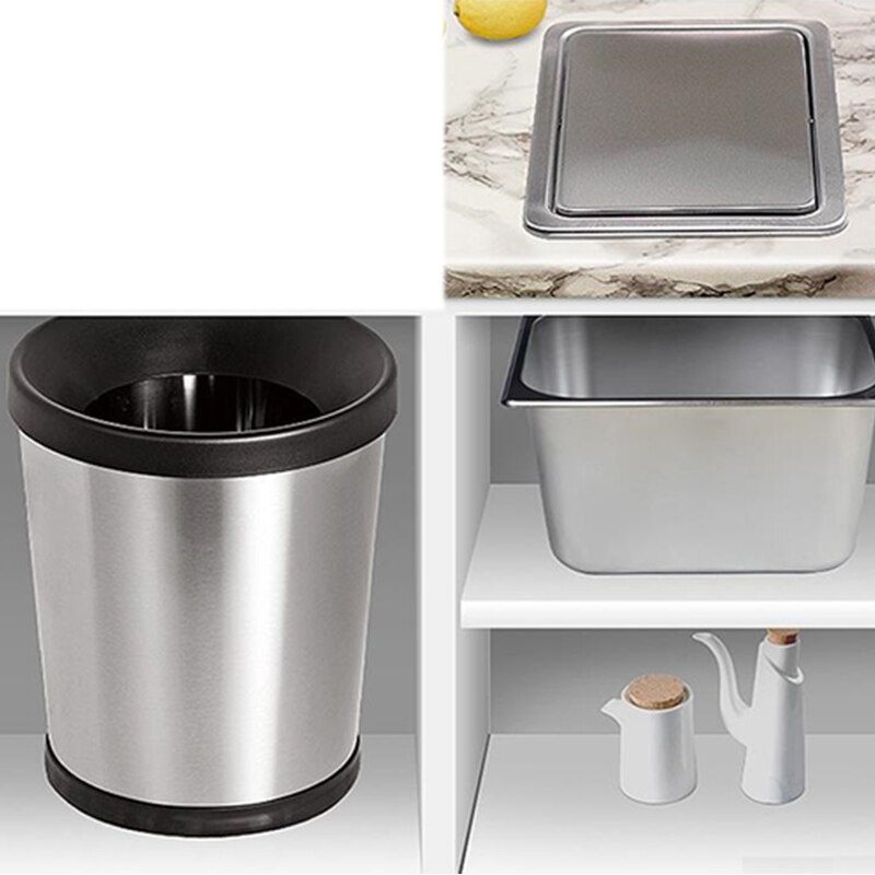 Stainless Steel Garbage Flap Lid Trash Bin Cover Flush Built-in Balance Swing Flap Garbage Lid for Kitchen Counter Top B