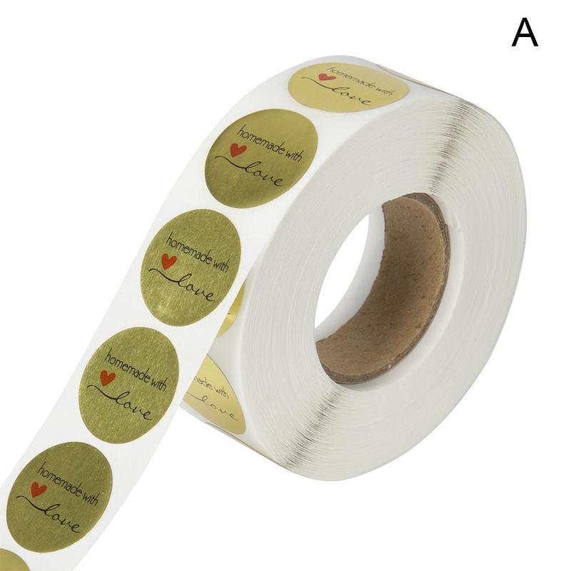 Rollo hecho a mano con corazón de amor, etiqueta de sellado, adhesivo de papel Kraft Natural, pegatinas de de manualidades, 500 Uds. Por rollo: A