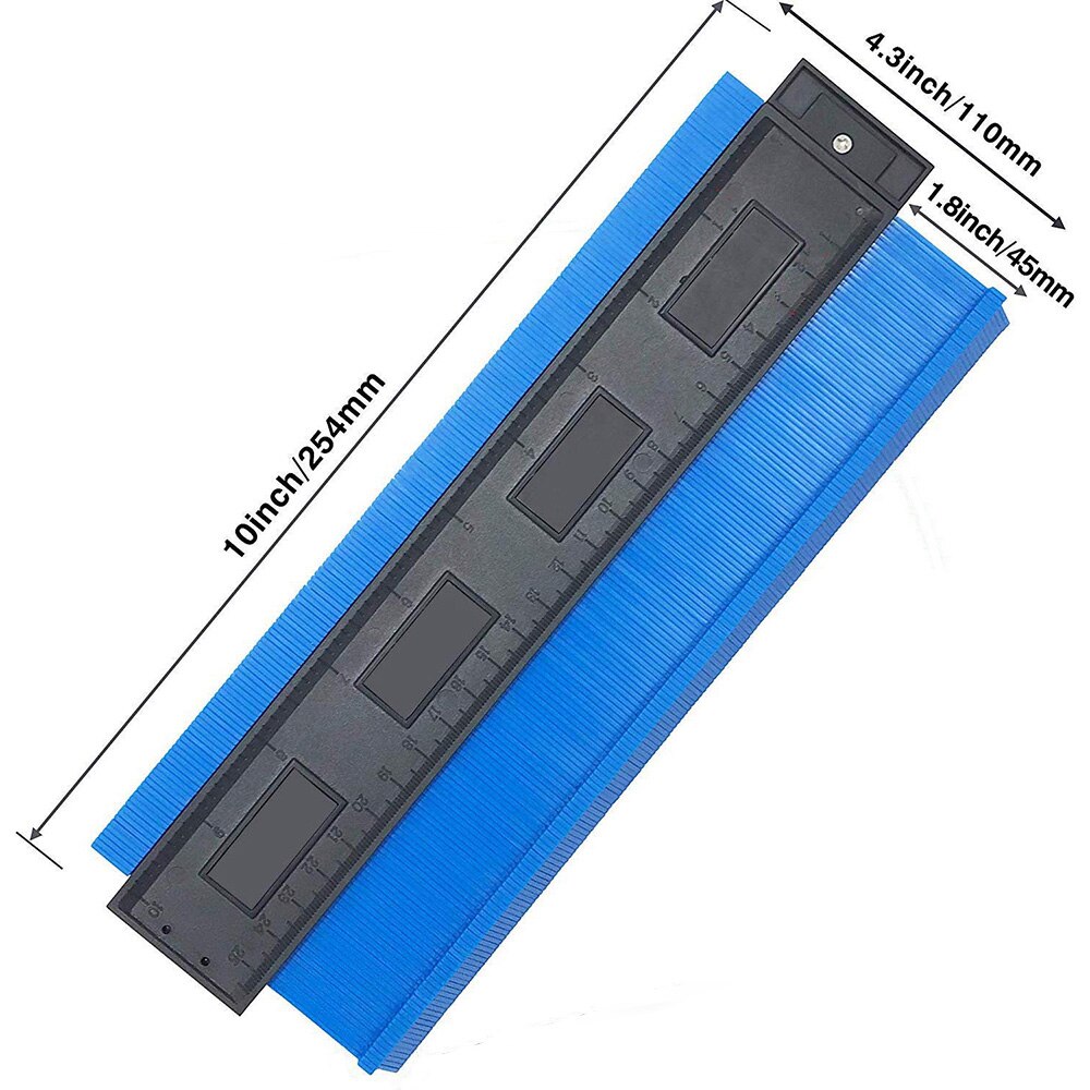 Medidor de contorno multifunción, baldosas laminadas, regla de medida de madera para dar forma a los bordes, medidor de contorno duplicador de plástico de 5/10 pulgadas: 10 inch blue